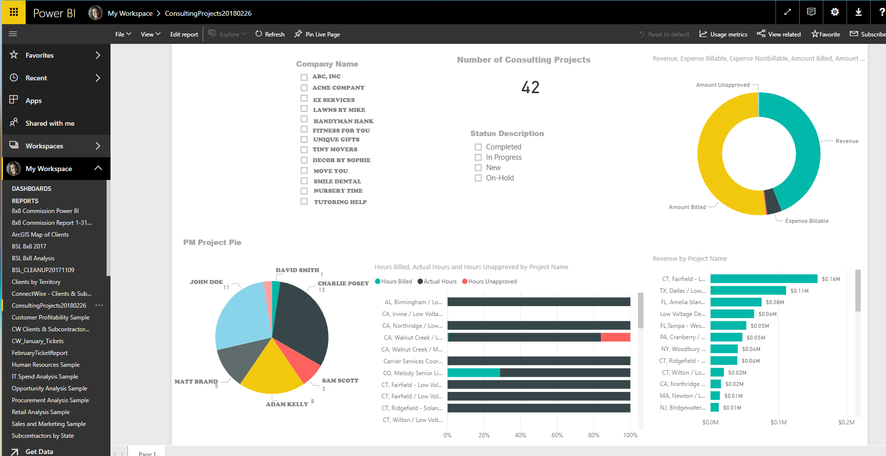 Power BI Dashboard - Consulting Projects