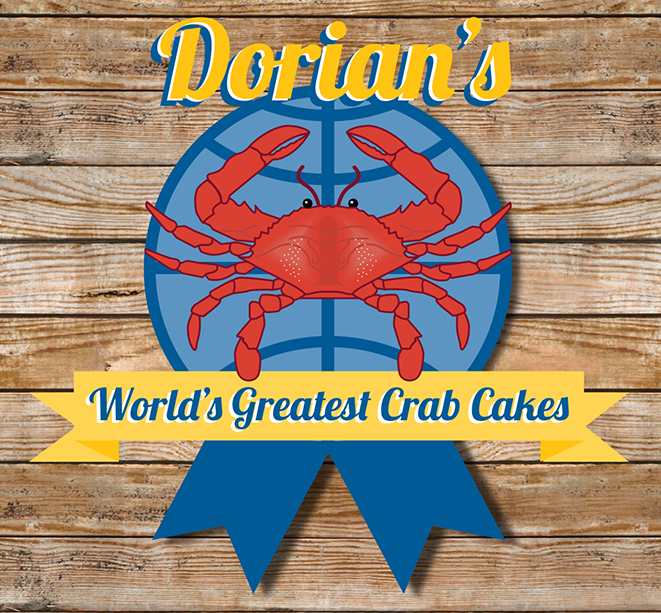 Dorian's World's Greatest Crab Cakes. Logo design for crab cakes for Dorian's sea food store. 
