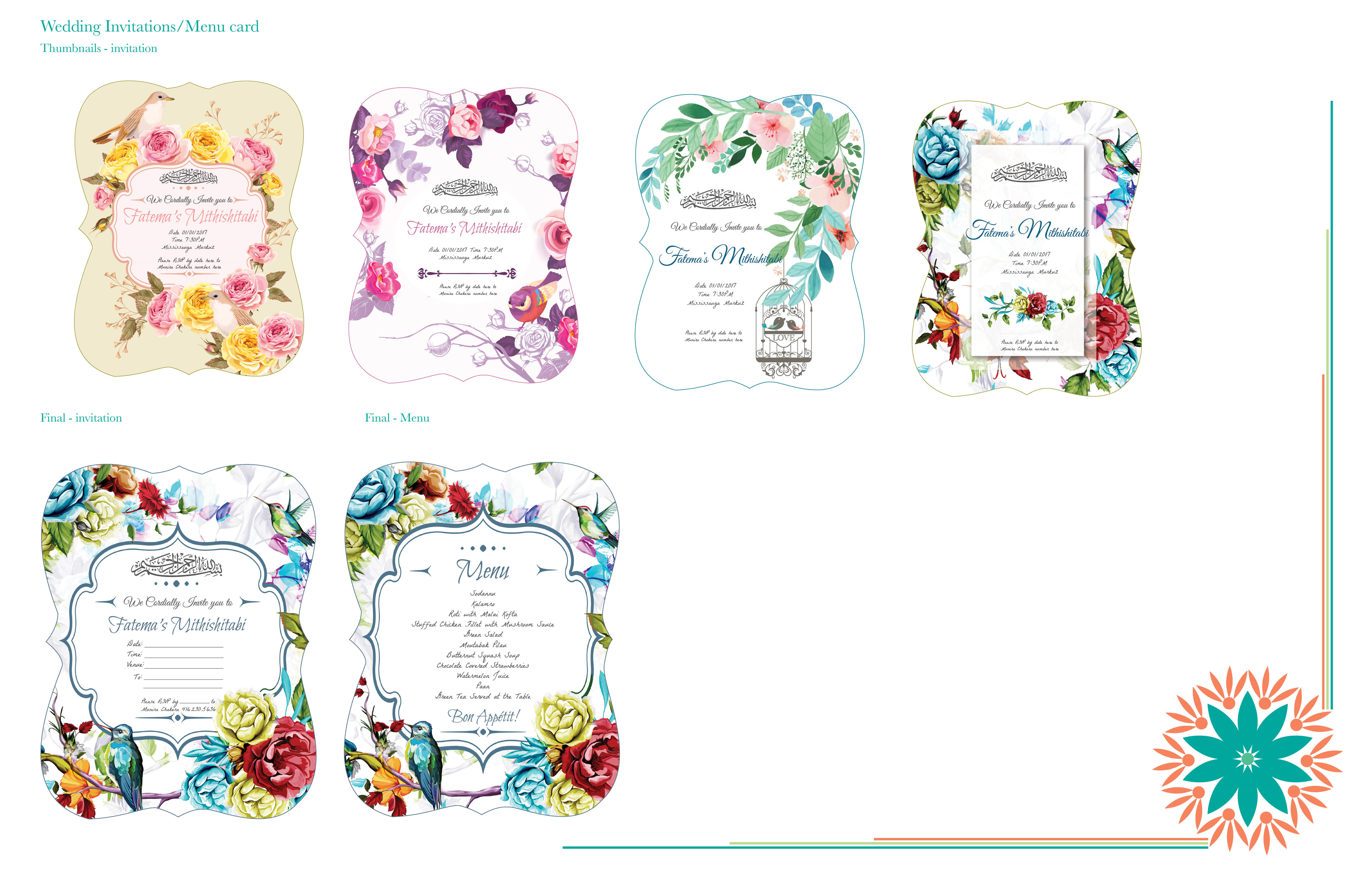 Wedding Invitation and Menu cards